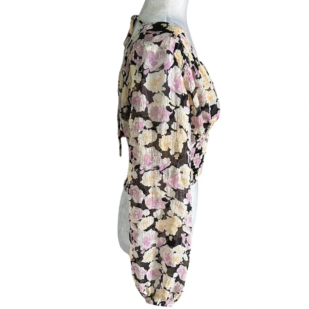 Lulus Romantic Impression Black Floral Smocked Tie Back Cropped Top - M - Picture 7 of 15